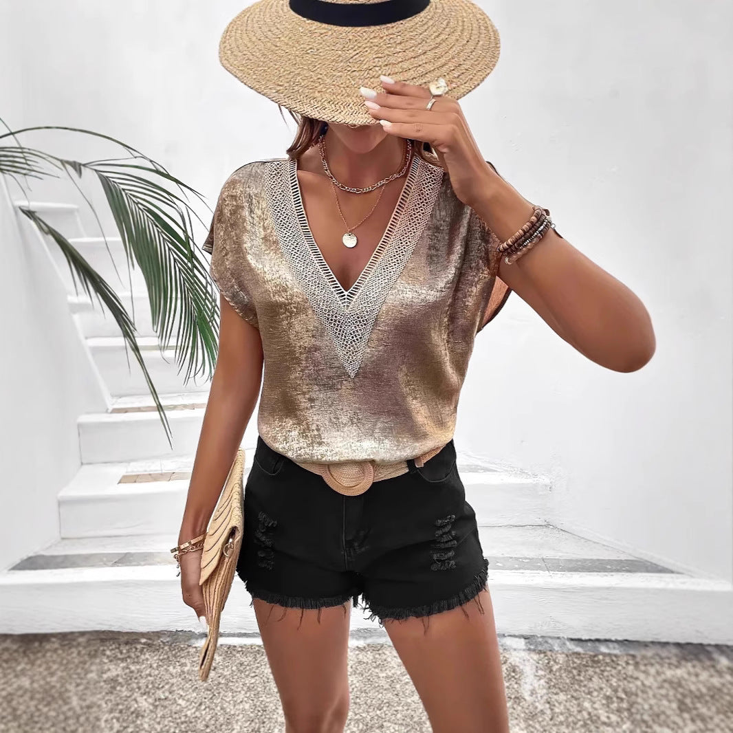 Women's trendy V-neck top with glamorous shine Ivyshape