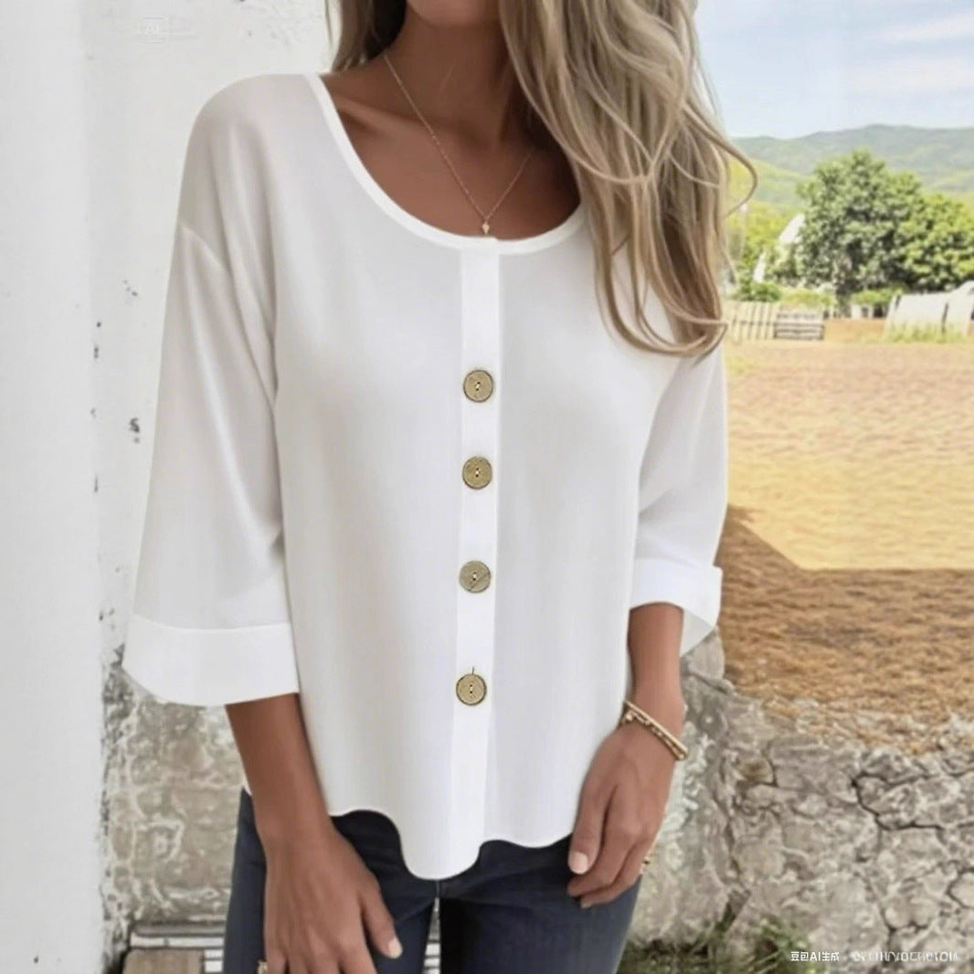 Ladies Elegant and Casual Blouse Shirt with Button Detail Ivyshape