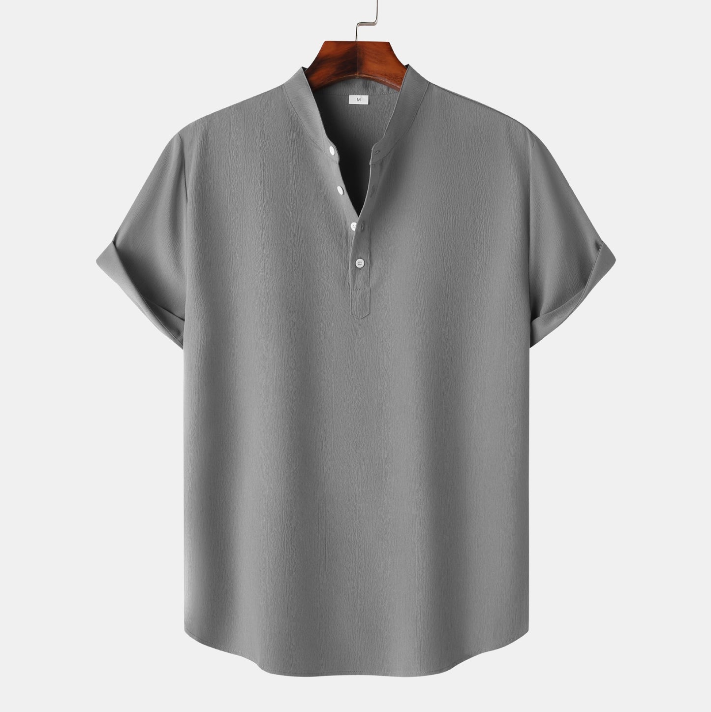 Men's short-sleeve shirt with modern Henley design and functional buttons Ivyshape