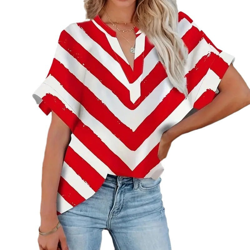 Women's casual blouse with V-neck and eye-catching chevron pattern Ivyshape