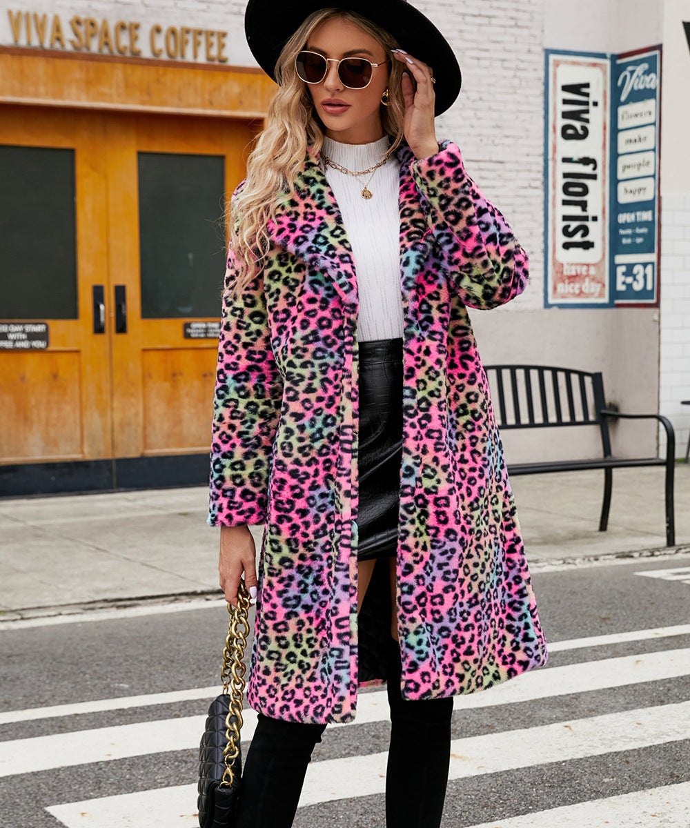 Women's Luxurious Faux Fur Coat with Leopard Design Ivyshape