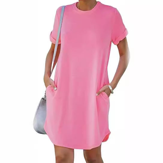 Women's Casual Dress with Pockets and Round Neck Ivyshape
