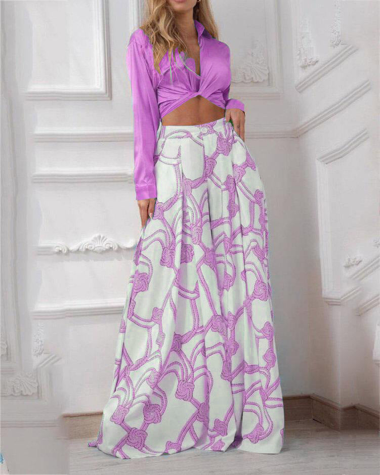 Ladies elegant wrap top with long sleeve and maxi skirt Ivyshape
