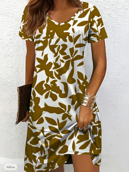 Women's casual dress with modern leaf pattern Ivyshape