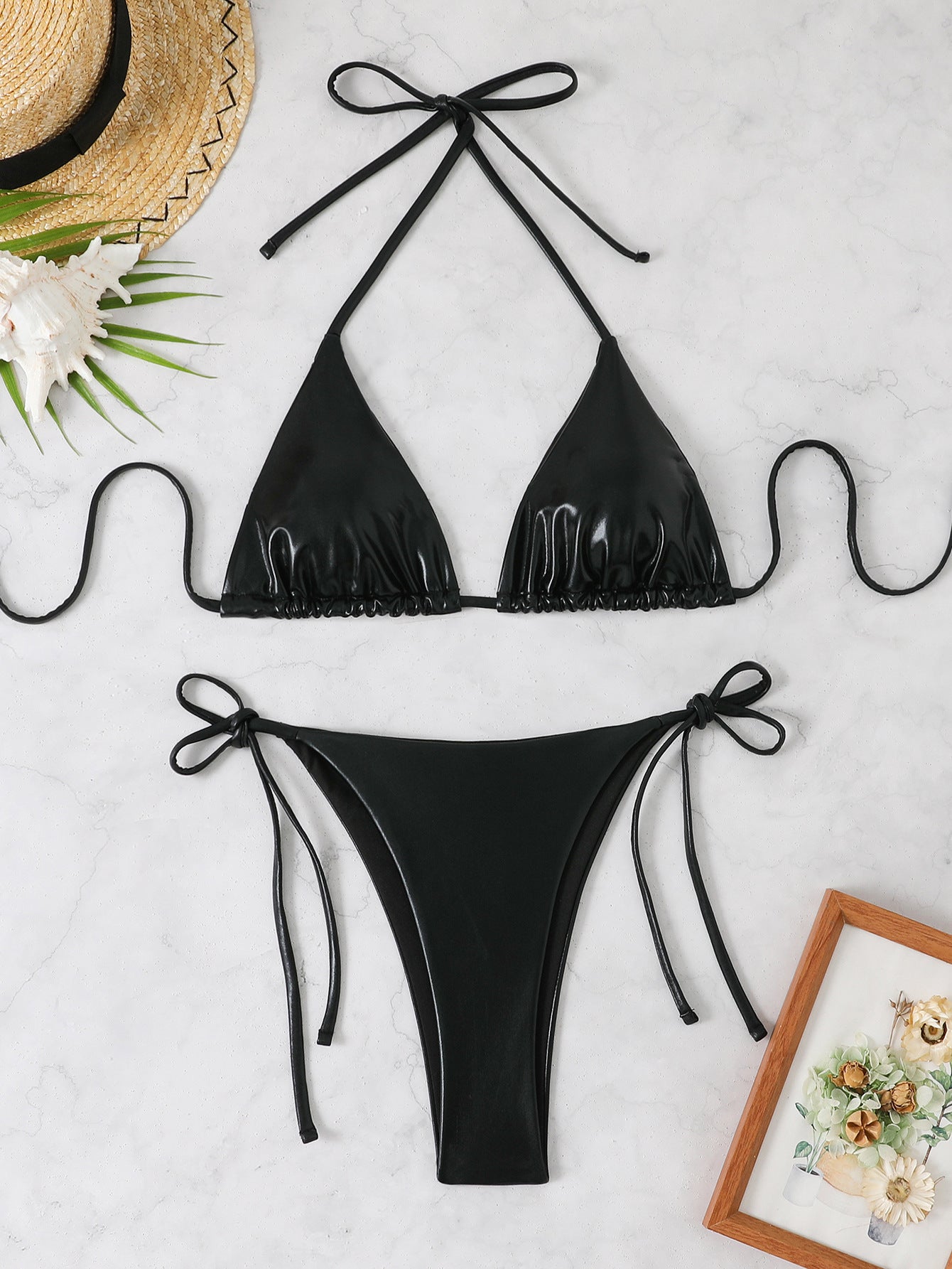 Women's Shiny Triangle Bikini Set with Adjustable Ties Ivyshape