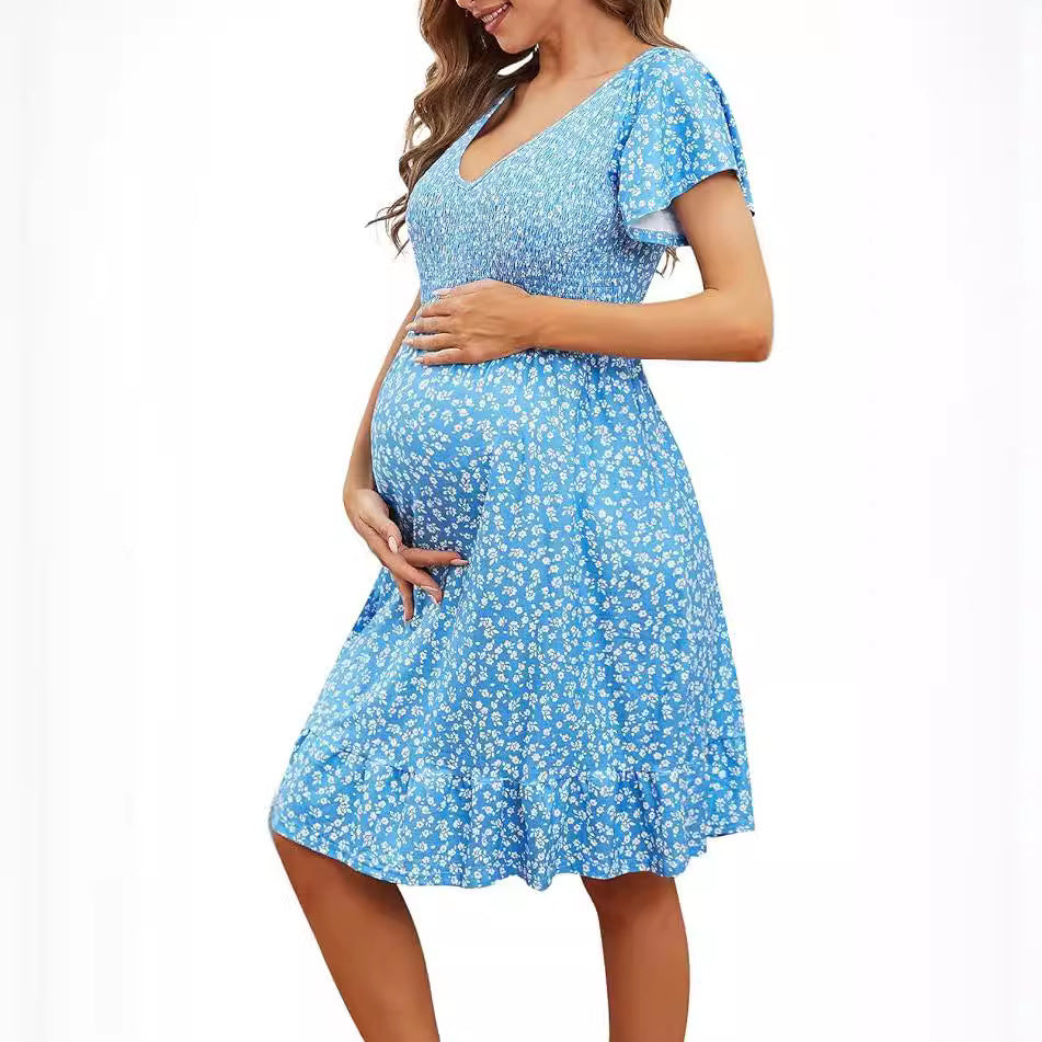 IvyShape | Comfortable In-Stock Summer Maternity V-Neck Dress