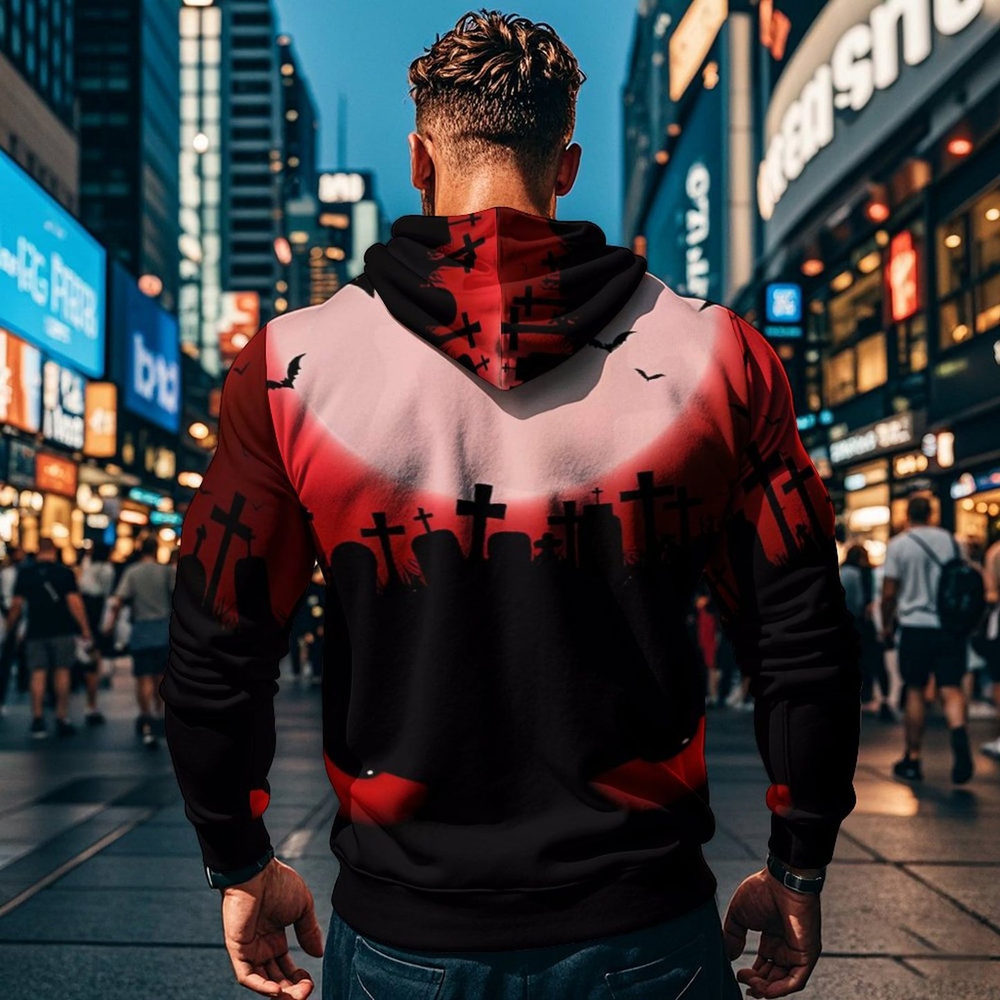 Men's hoodie with creative Halloween design and loose fit Ivyshape