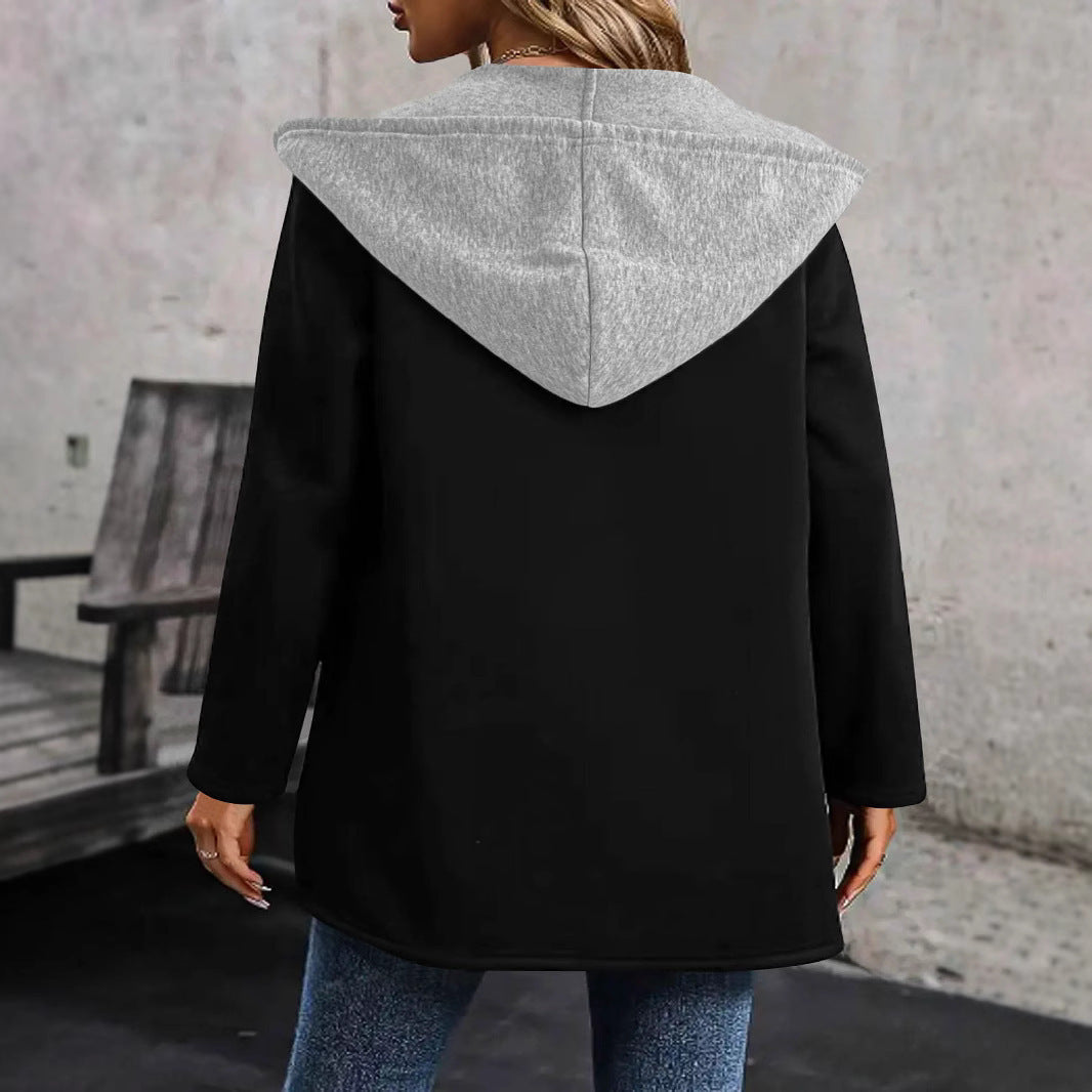 IvyShape | Color Block Hooded Cardigan Sweatshirt