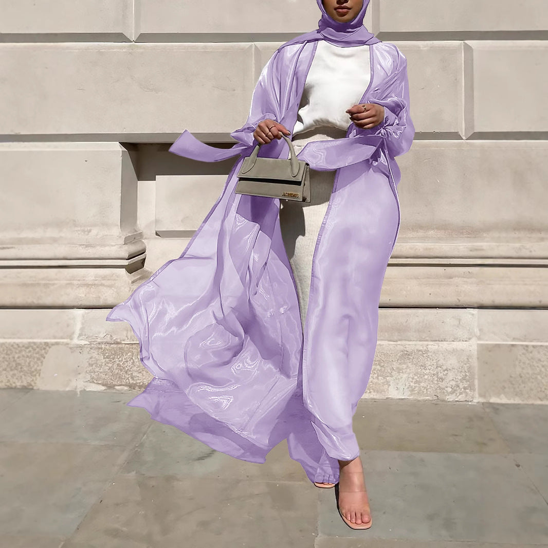 Ladies Airy Kimono Jacket with Filigree Design and Wide Sleeves Ivyshape