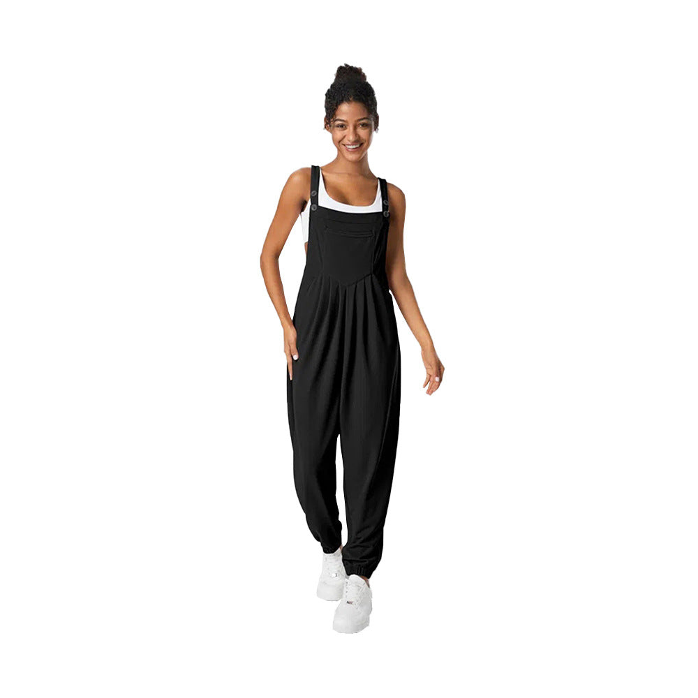 IvyShape | Pleated Slimming Cuffed Jumpsuit with Straps