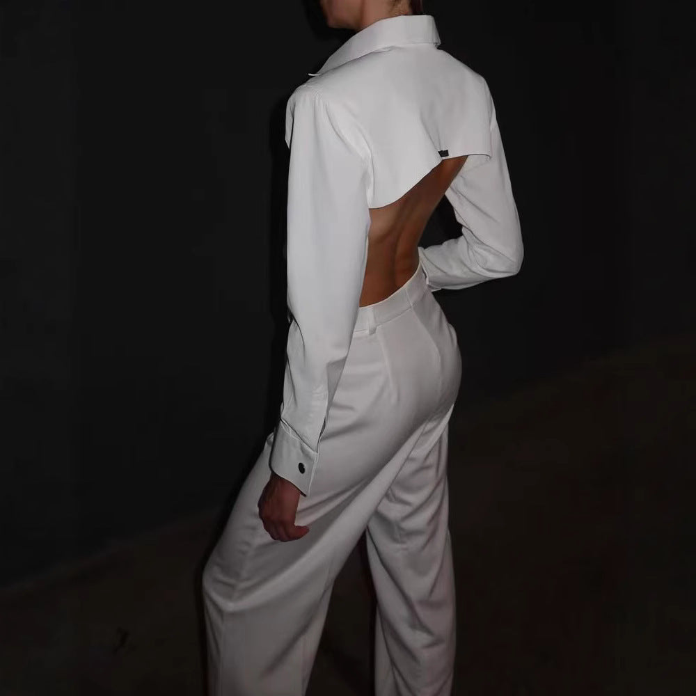 Women's Elegant Jumpsuit with Wide Leg and Classic Collar Ivyshape