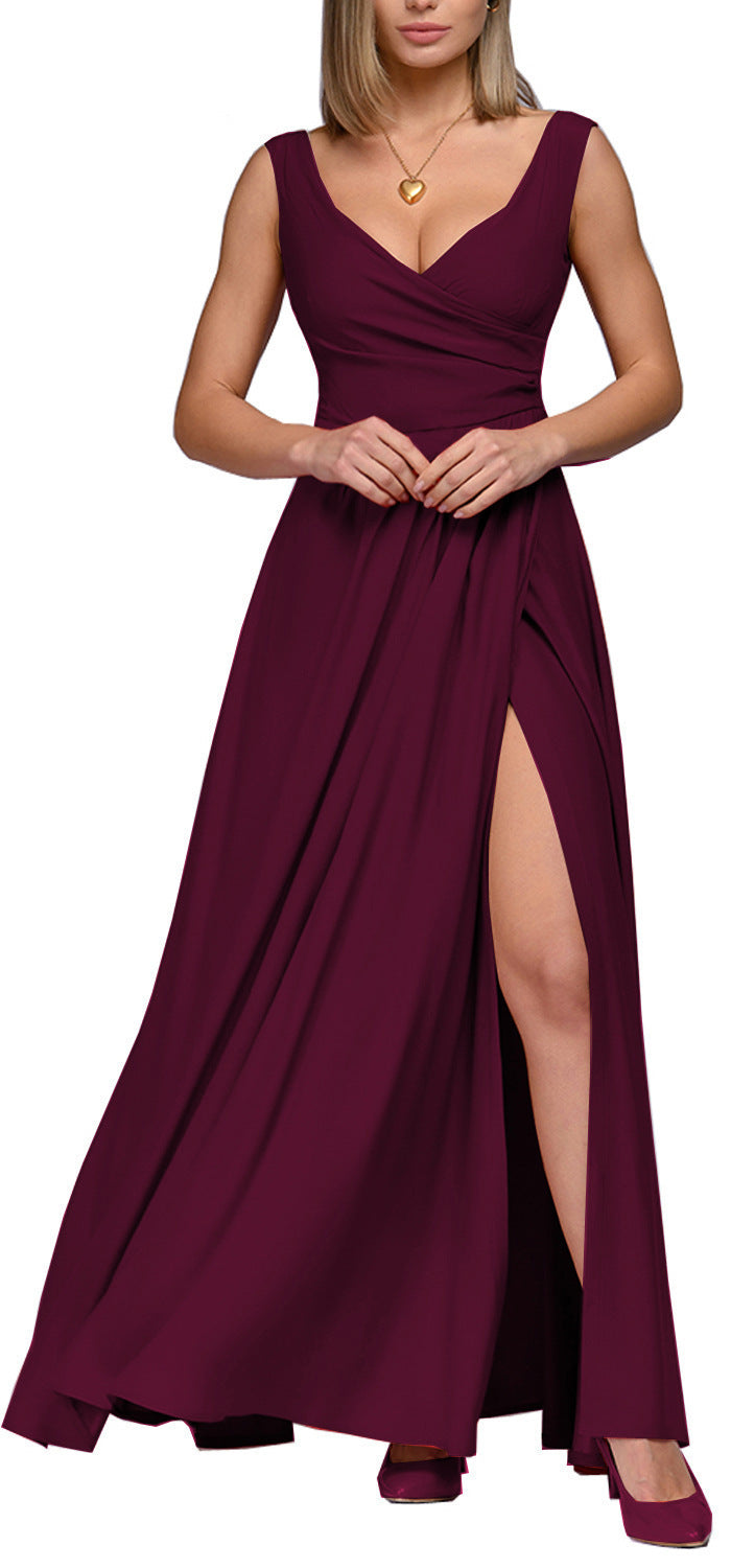 Ladies Maxi Dress with Elegant Wrap Design and Side Split Ivyshape