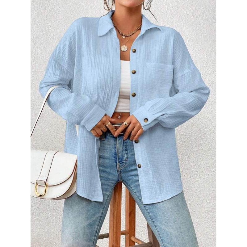 Women's Casual Overshirt Blouse with Button Details Ivyshape