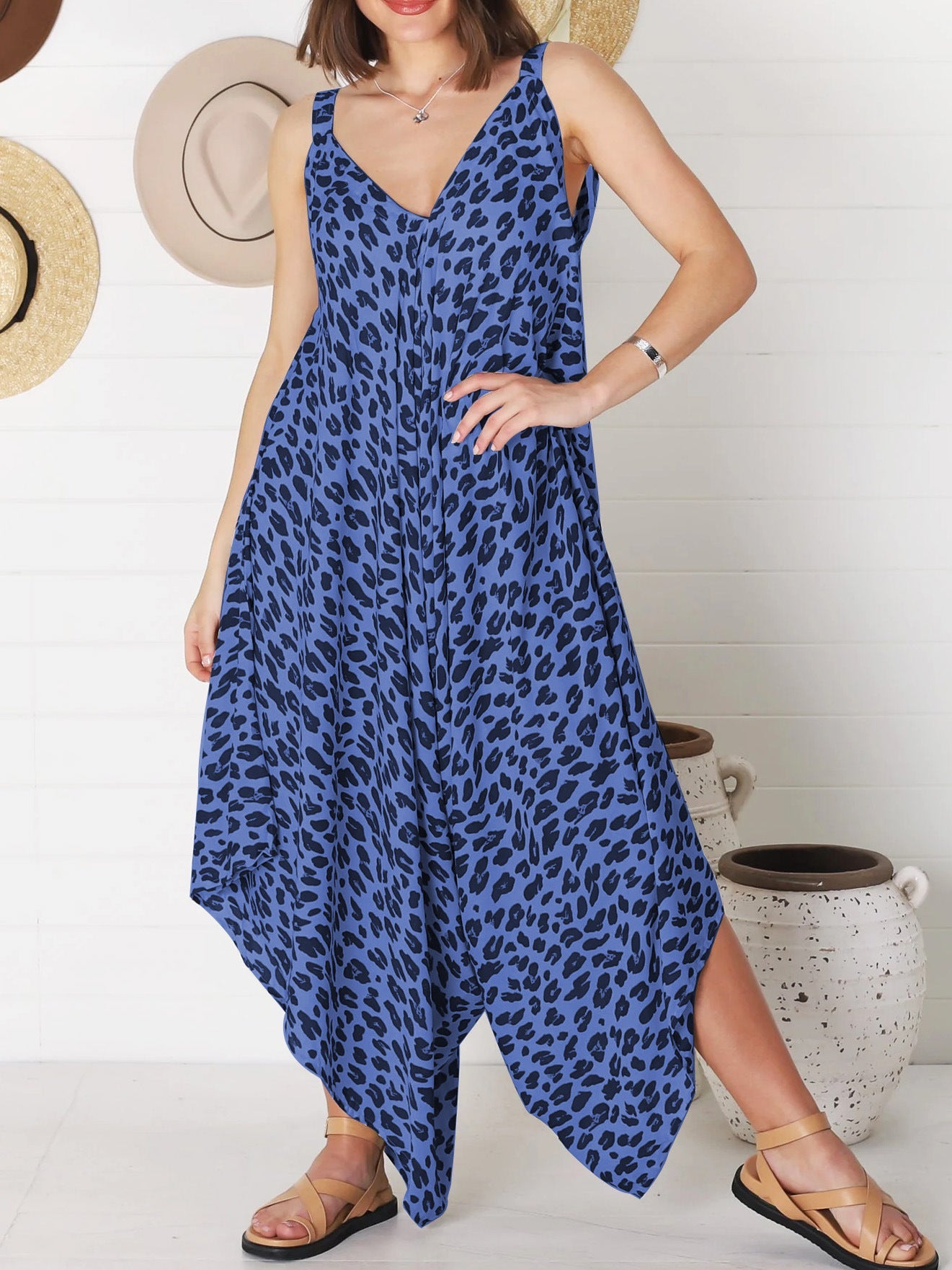 IvyShape | Leopard Print Wide Leg Jumpsuit