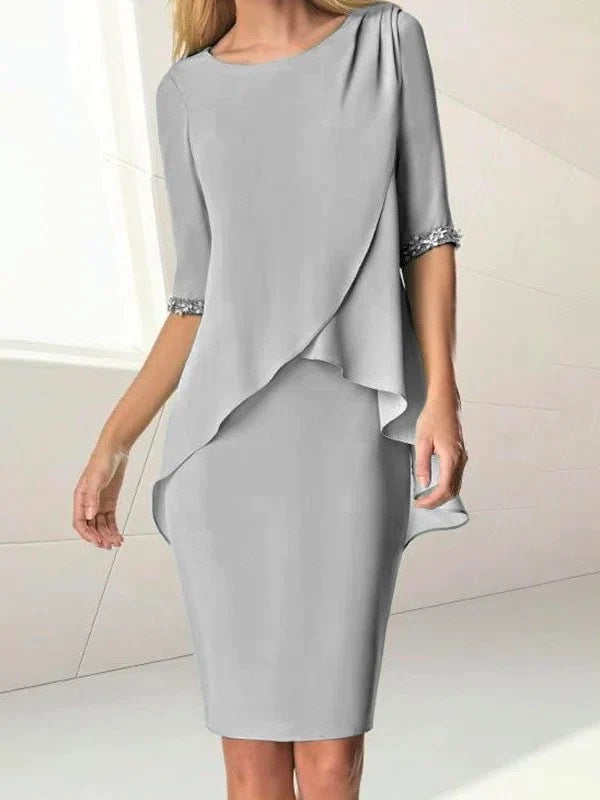 Women Elegant Wrap Dress with Flowing Hem and Lace Ivyshape