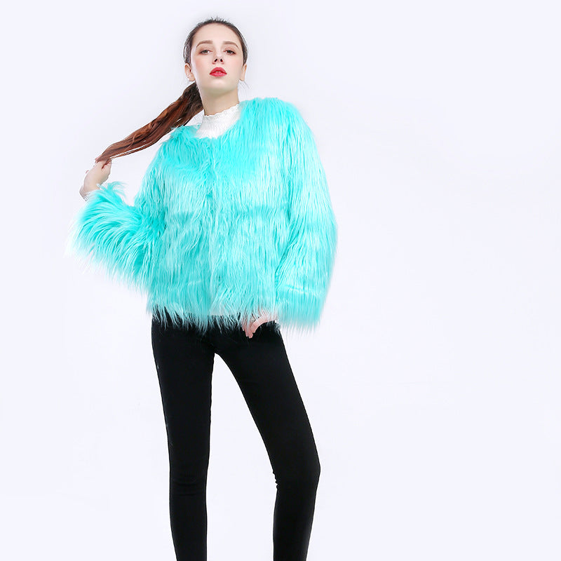 Women's Cuddly Soft Faux Fur Coat with Open Cut and Long Sleeves Ivyshape