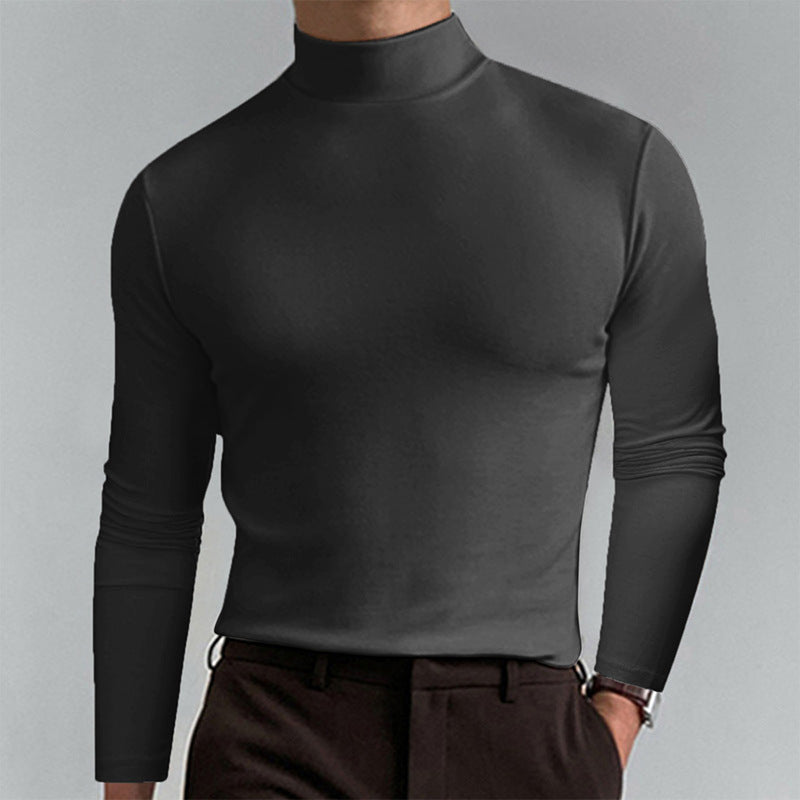 Men's Elegant Long Sleeve T-Shirt with High Collar Ivyshape
