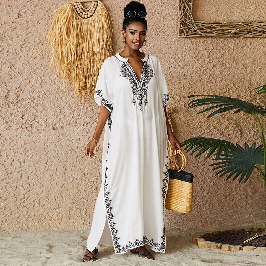 Women's elegant kaftan dress with intricate embellishments and side slit Ivyshape
