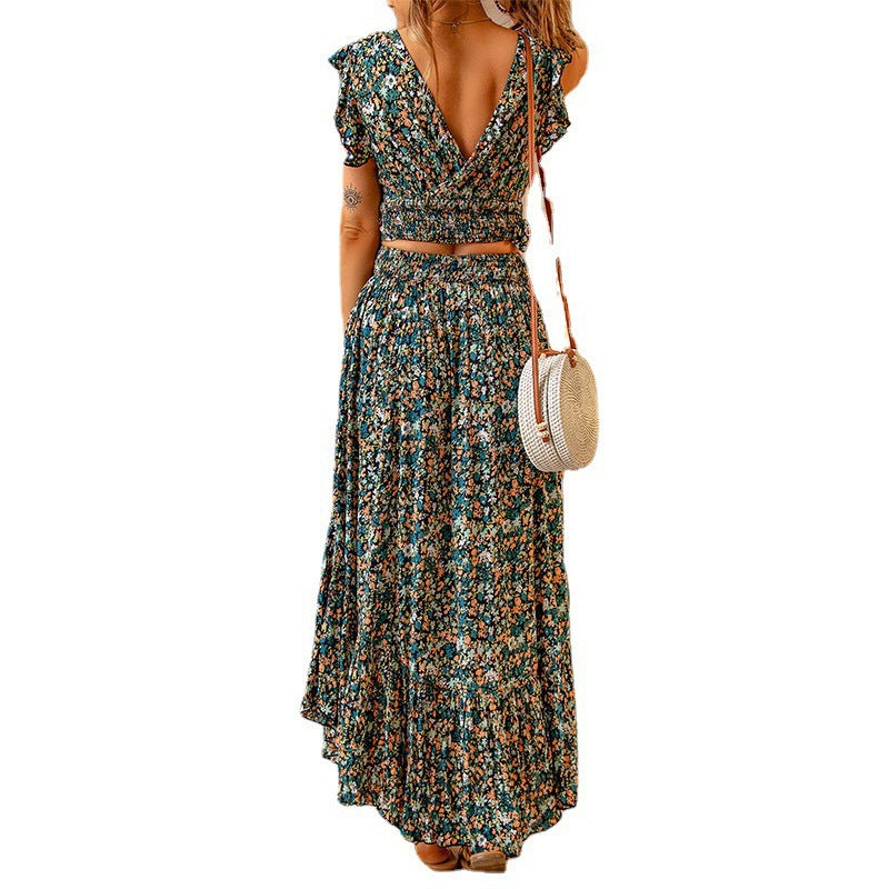 Ladies maxi dress with ruffle details and floral design Ivyshape