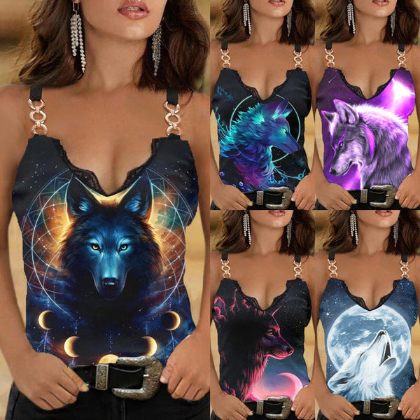 Ladies Artistic Wolf Graphic Tank Top Ivyshape