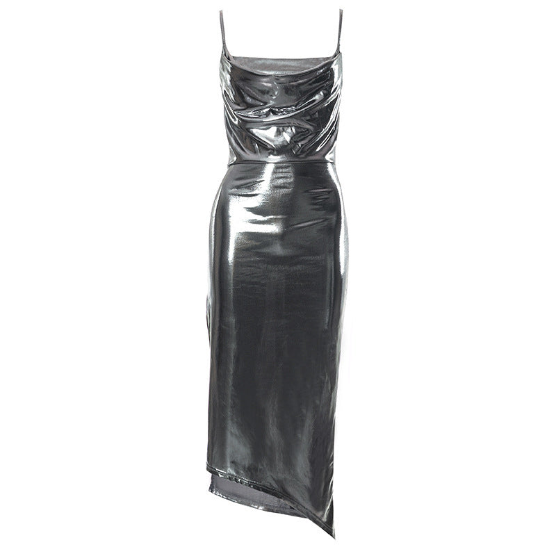 Women Elegant Wrap Dress Made of Shiny Material Ivyshape