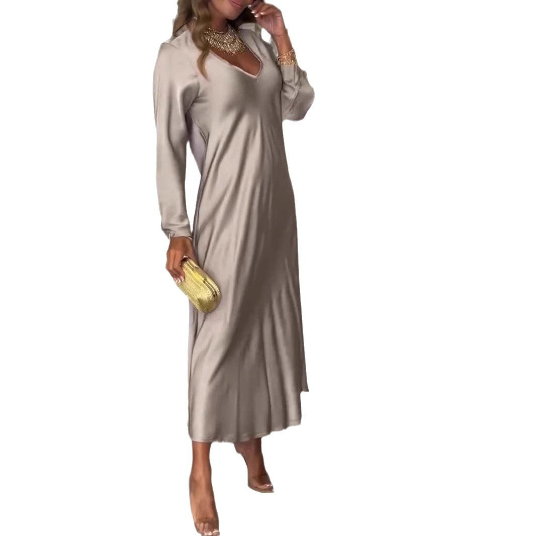 IvyShape | Long Sleeve Autumn Solid Color Sexy Long Dress