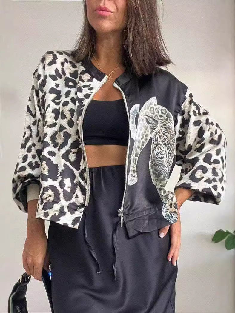 Ivyshape | Leopard Pattern Casual Zip Jacket