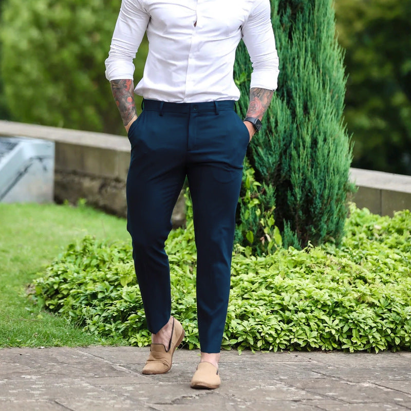 Men's Slim-Fit Chino Pants with Modern Design and Elastic Waist Ivyshape