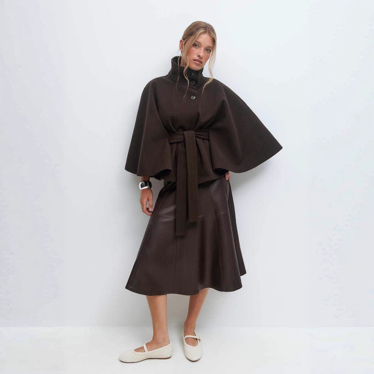 Women's wrap jacket with high collar line and wide sleeves Ivyshape