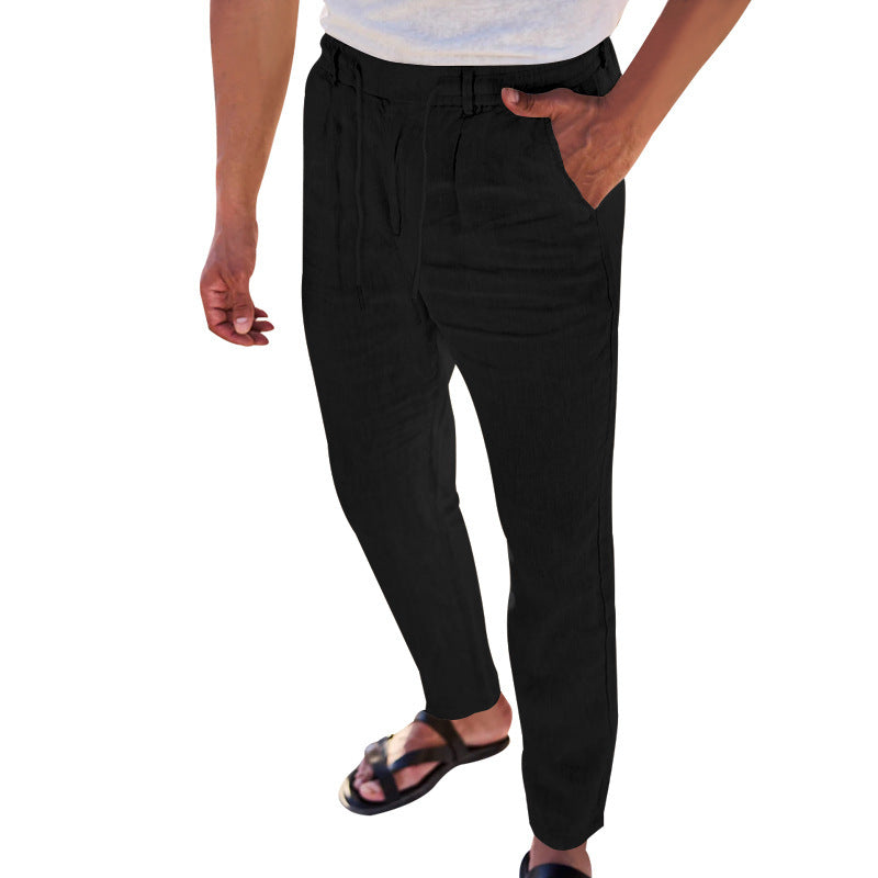 Men's casual linen trousers with elastic waistband and practical side pockets Ivyshape