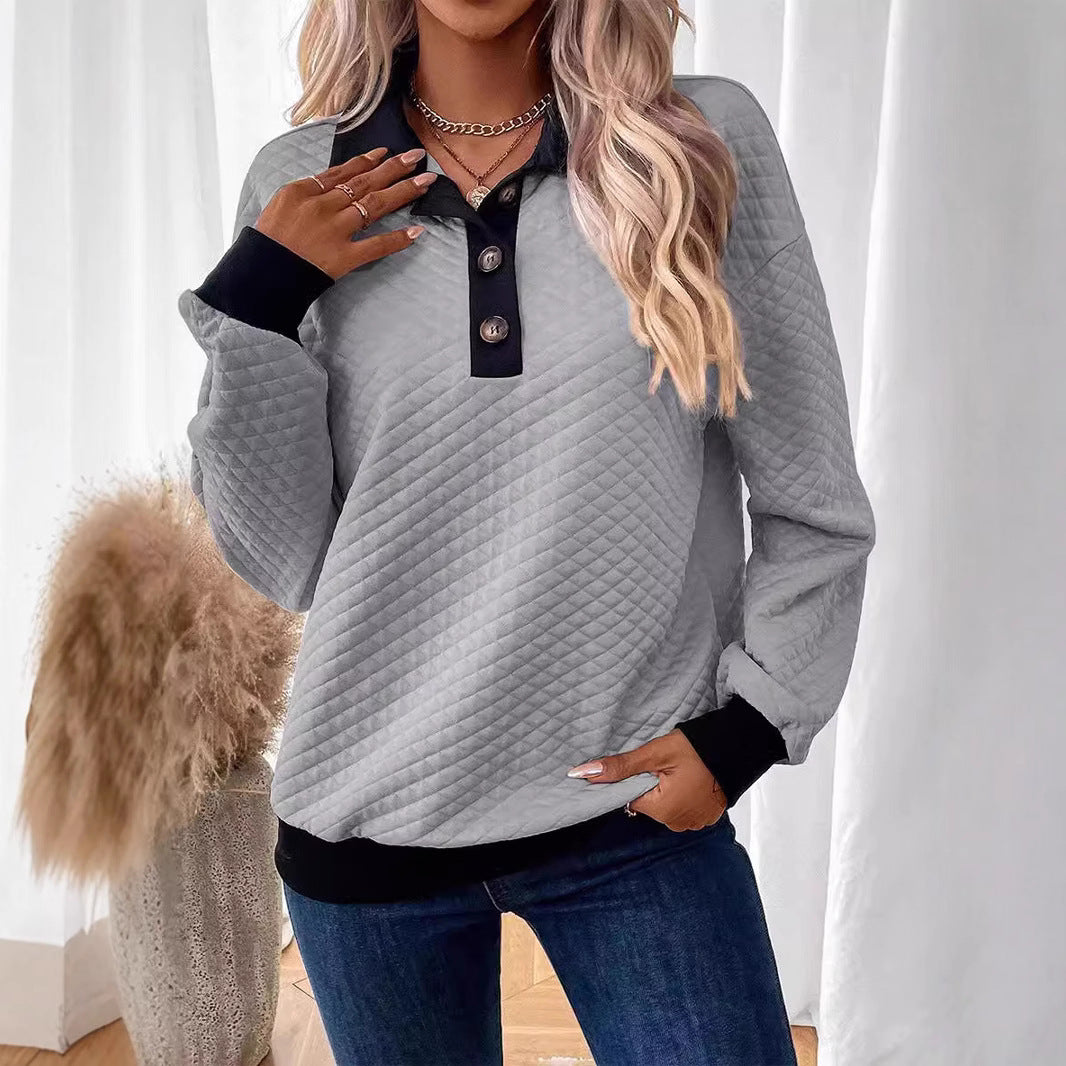 Women's quilted pullover with collar and button placket Ivyshape