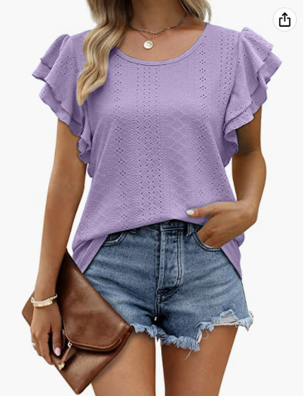 Women Ruffle Sleeve Casual Blouse Ivyshape