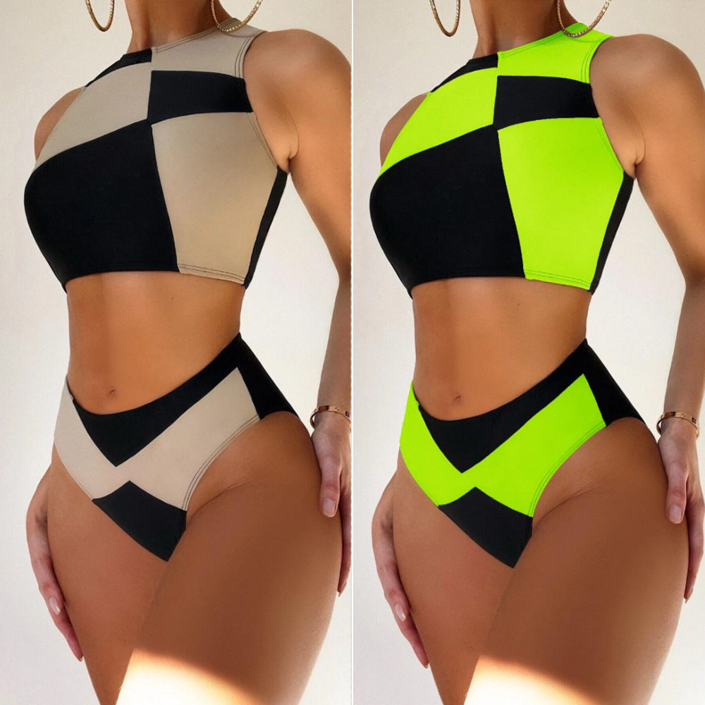 Ladies sporty bikini with geometric design and high waist Ivyshape