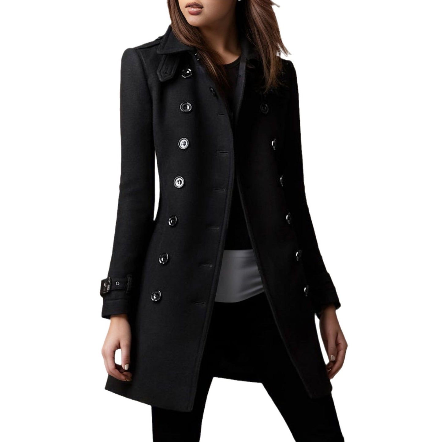 Women elegant transitional coat with double button placket and modern cut Ivyshape