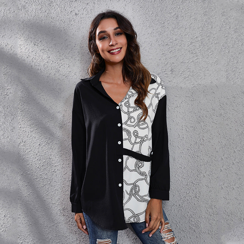 Women's Checked Blouse with Asymmetrical Cut and Fashionable Collar Ivyshape