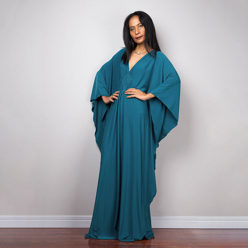 Women's maxi dress with elegant wing sleeves and V-neck Ivyshape