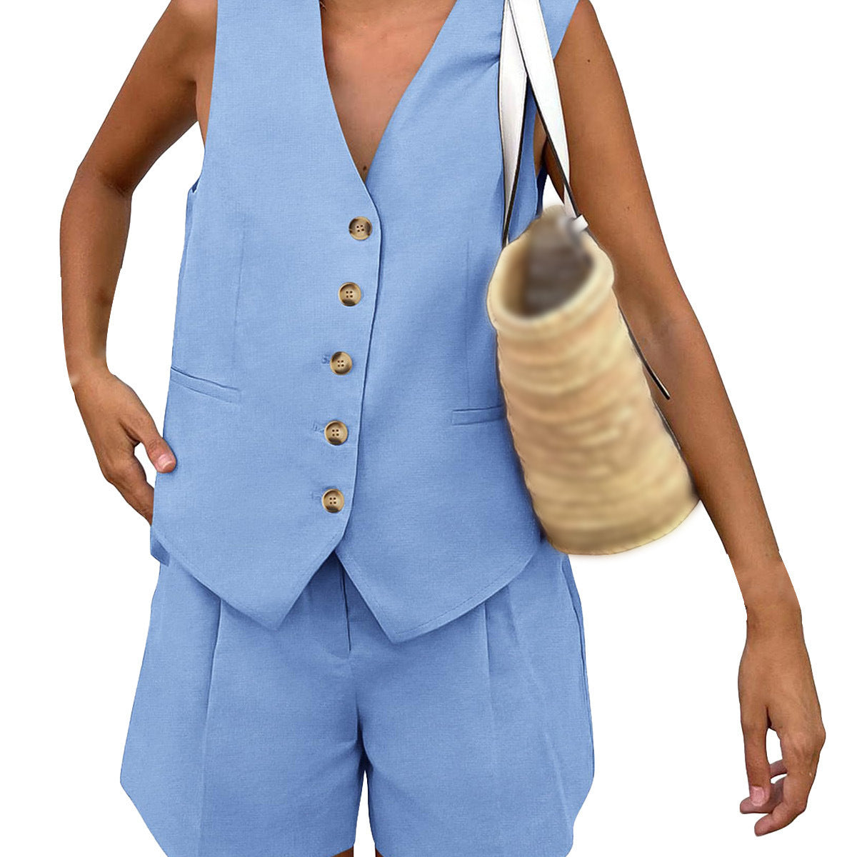 Women elegant sleeveless blazer set with shorts Ivyshape