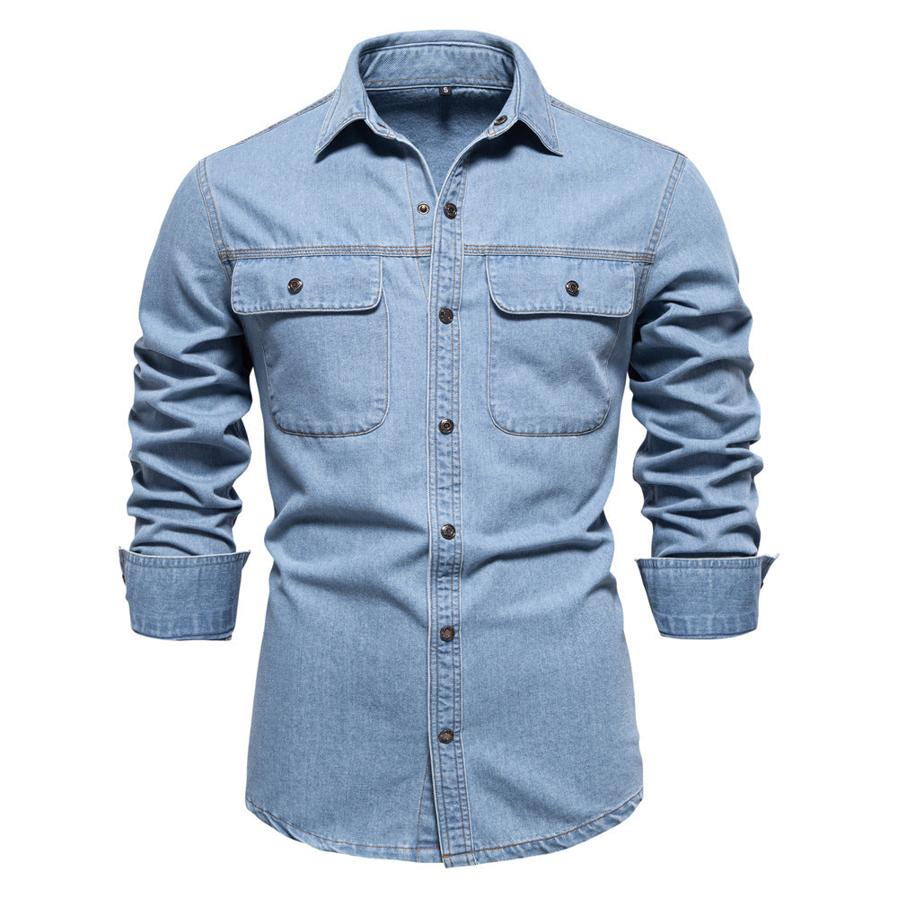 Men's Denim Shirt with Two Chest Pockets and Trendy Ivyshape Cut