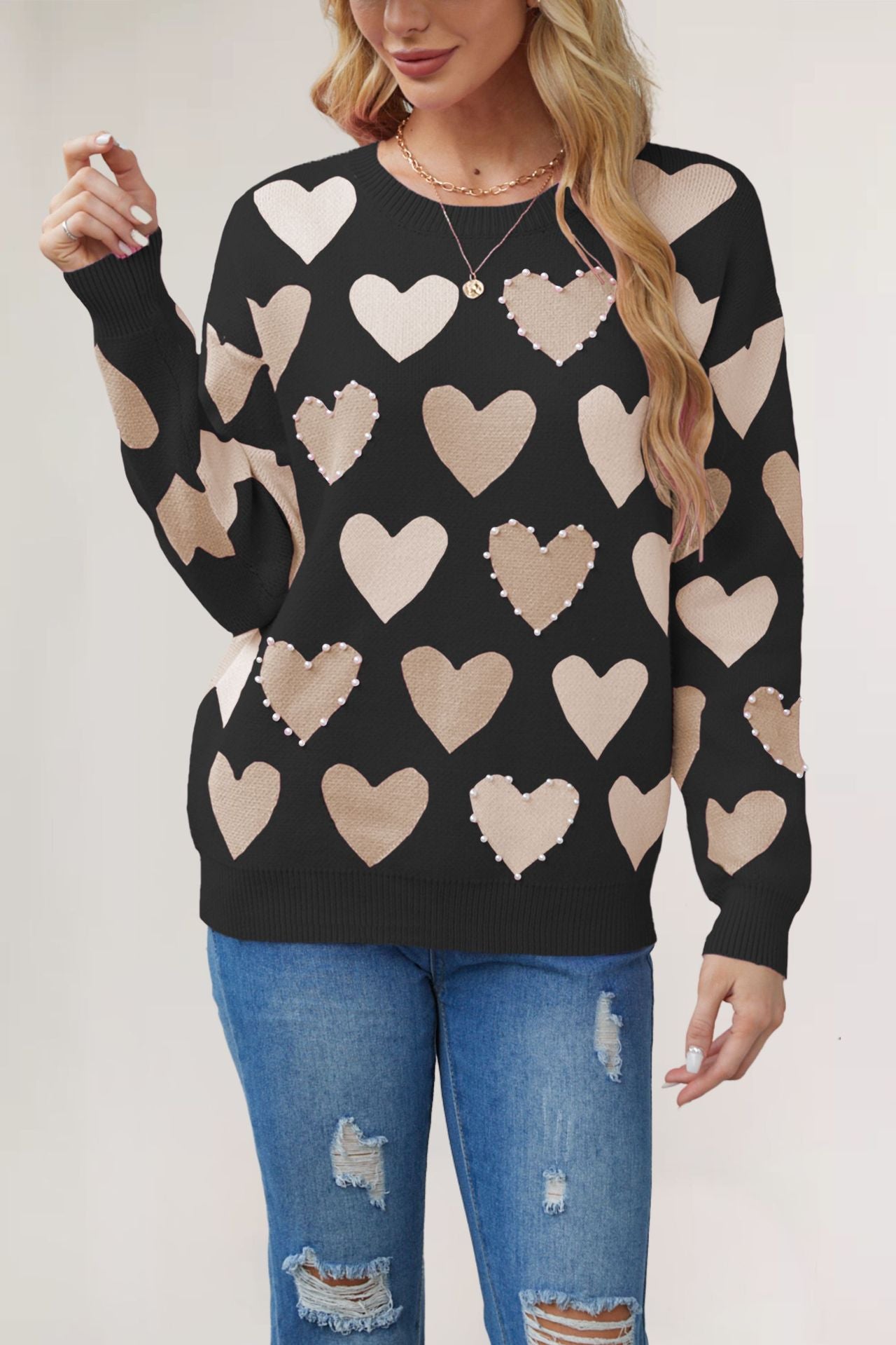 IvyShape | Valentine's Day Heart Beads Sweater