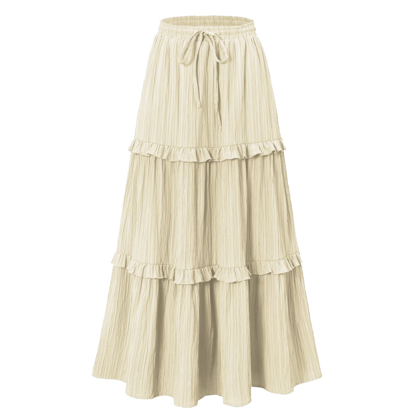 Women's Long Flared Skirt with Ruffles and Elastic Waist Ivyshape
