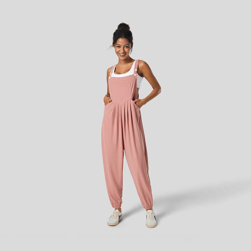 IvyShape | Pleated Slimming Cuffed Jumpsuit with Straps