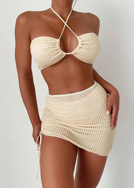 Ivyshape | Textured Halter Three-Piece Swim Set