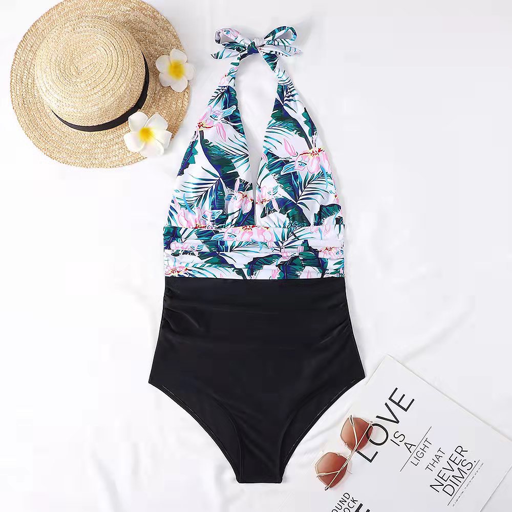 Women's One-Piece Swimsuit with Fresh Floral Pattern and High Cut Ivyshape