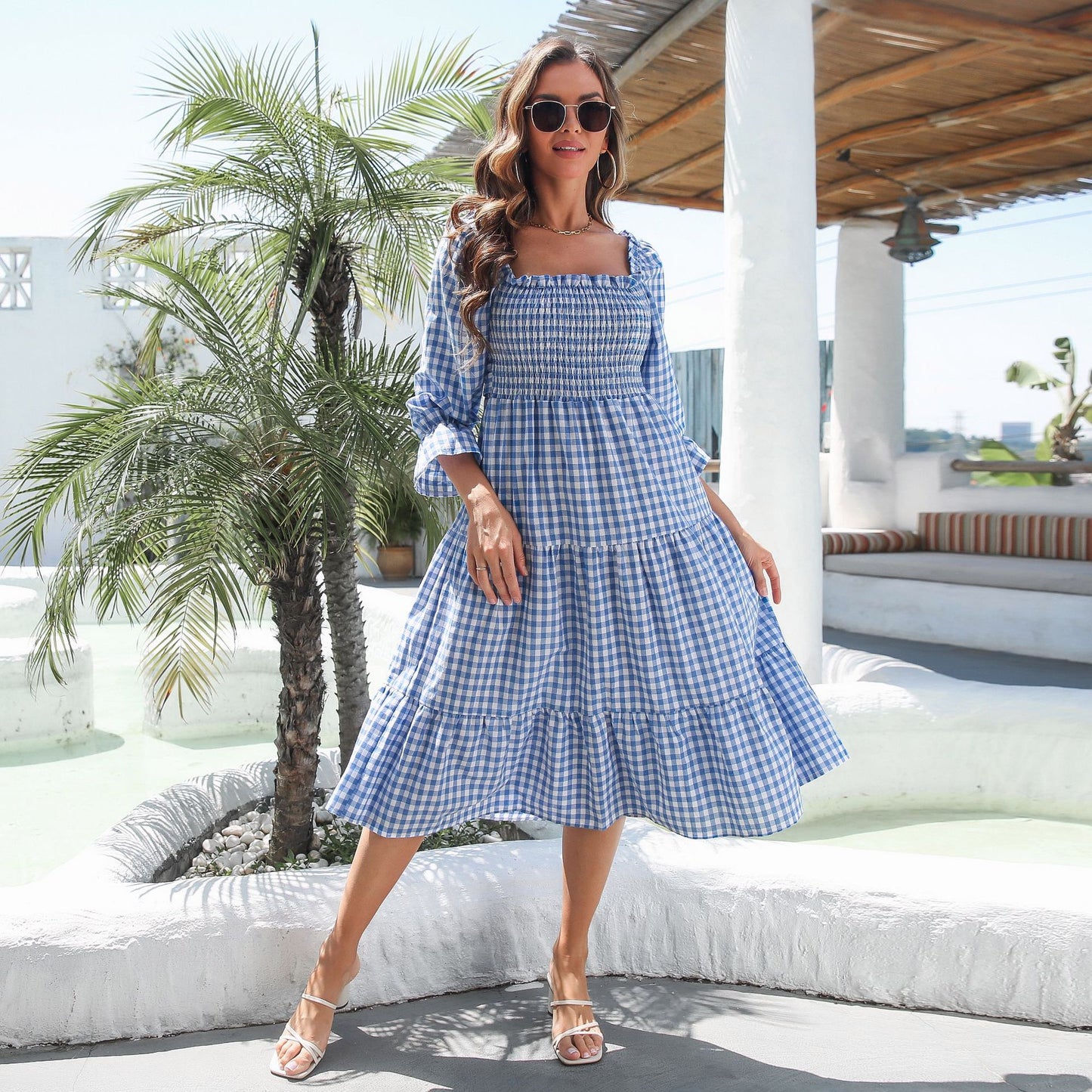 Women's Maxi Dress with Check Pattern Ivyshape