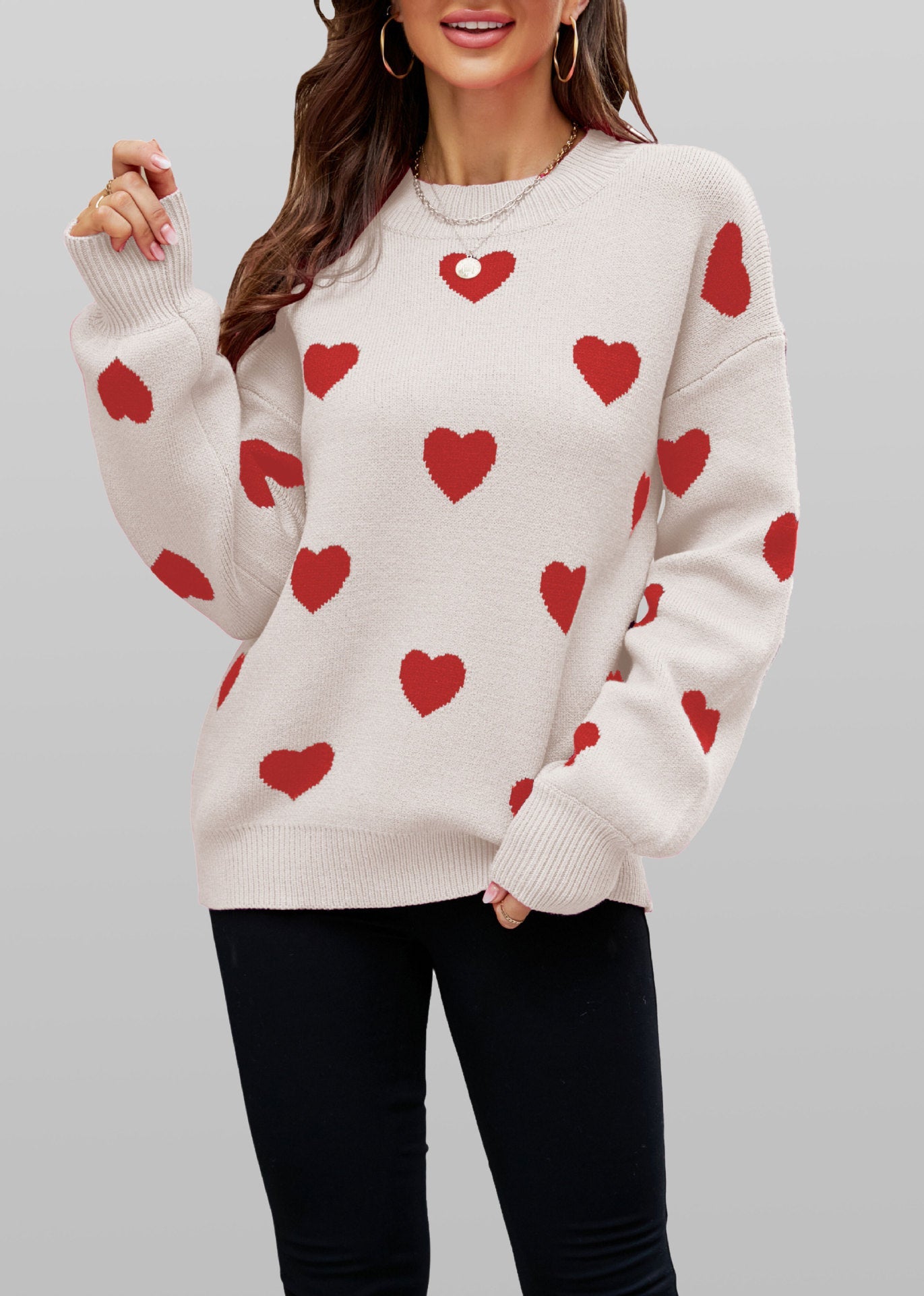 Ivyshape | Valentine'S Day Heart Knit Sweater