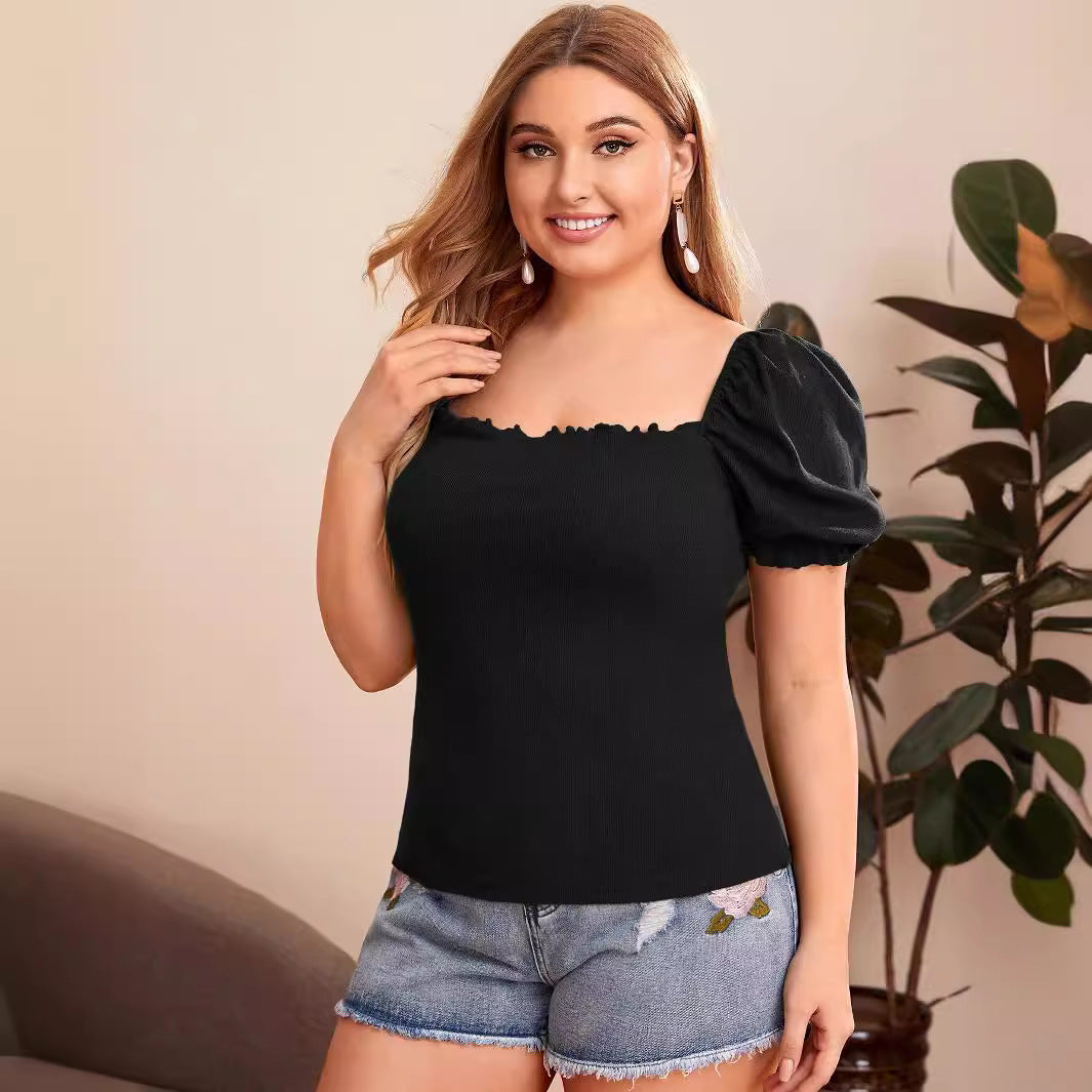 Ladies fitted top with puff sleeves and square neckline Ivyshape