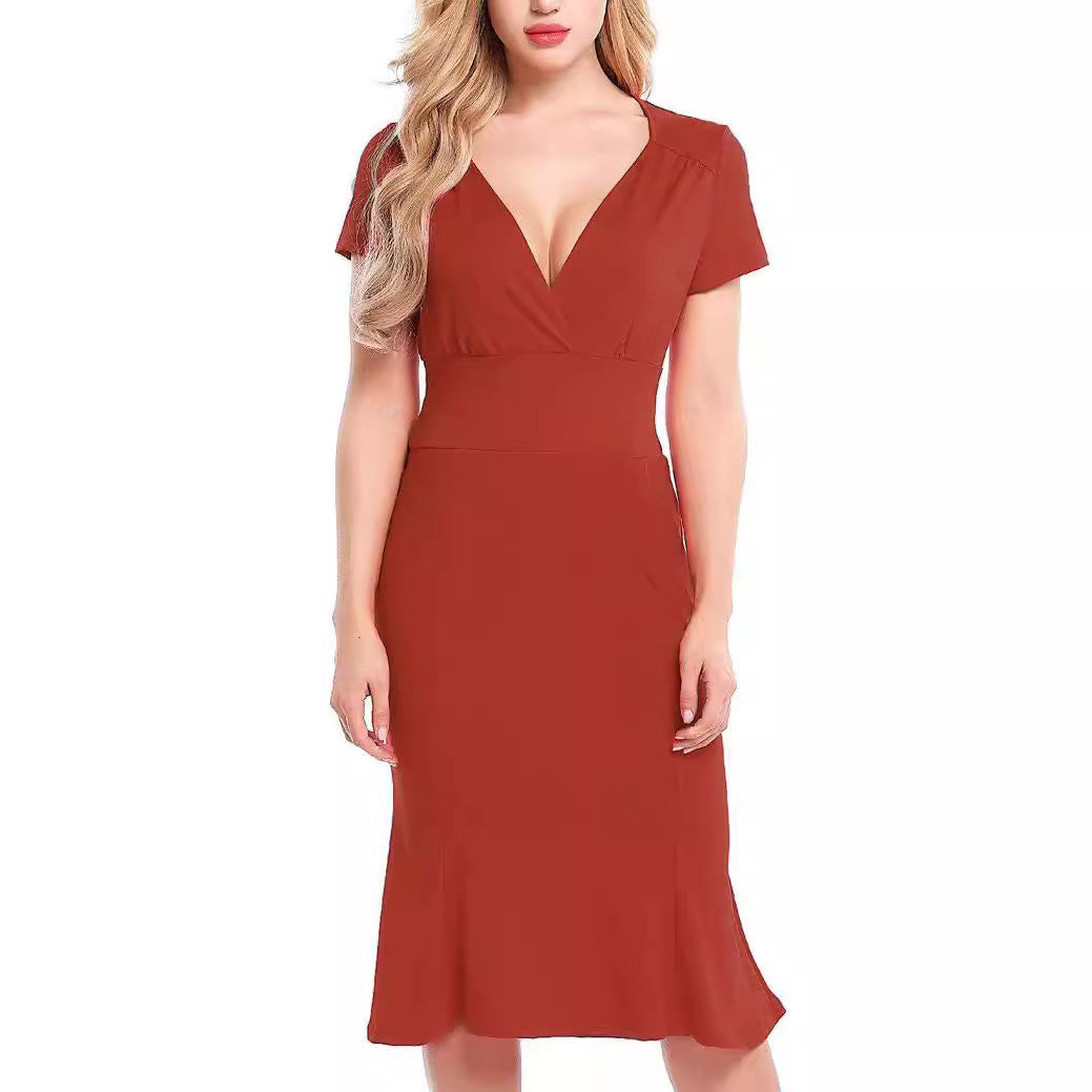Women Elegant Wrap Dress with Deep V-Neck and Flattering Cut Ivyshape