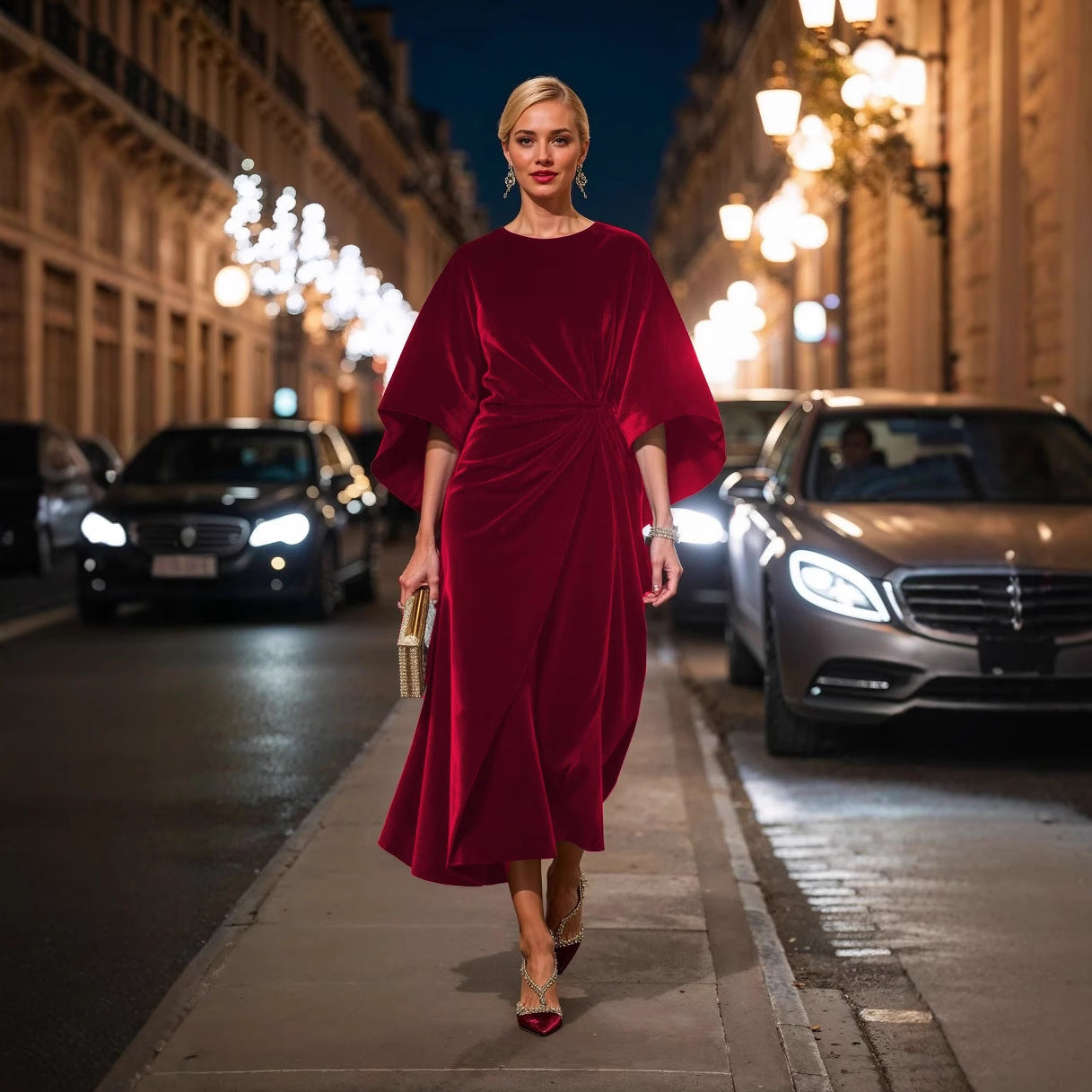 Women Elegant Velvet Evening Dress Ivyshape