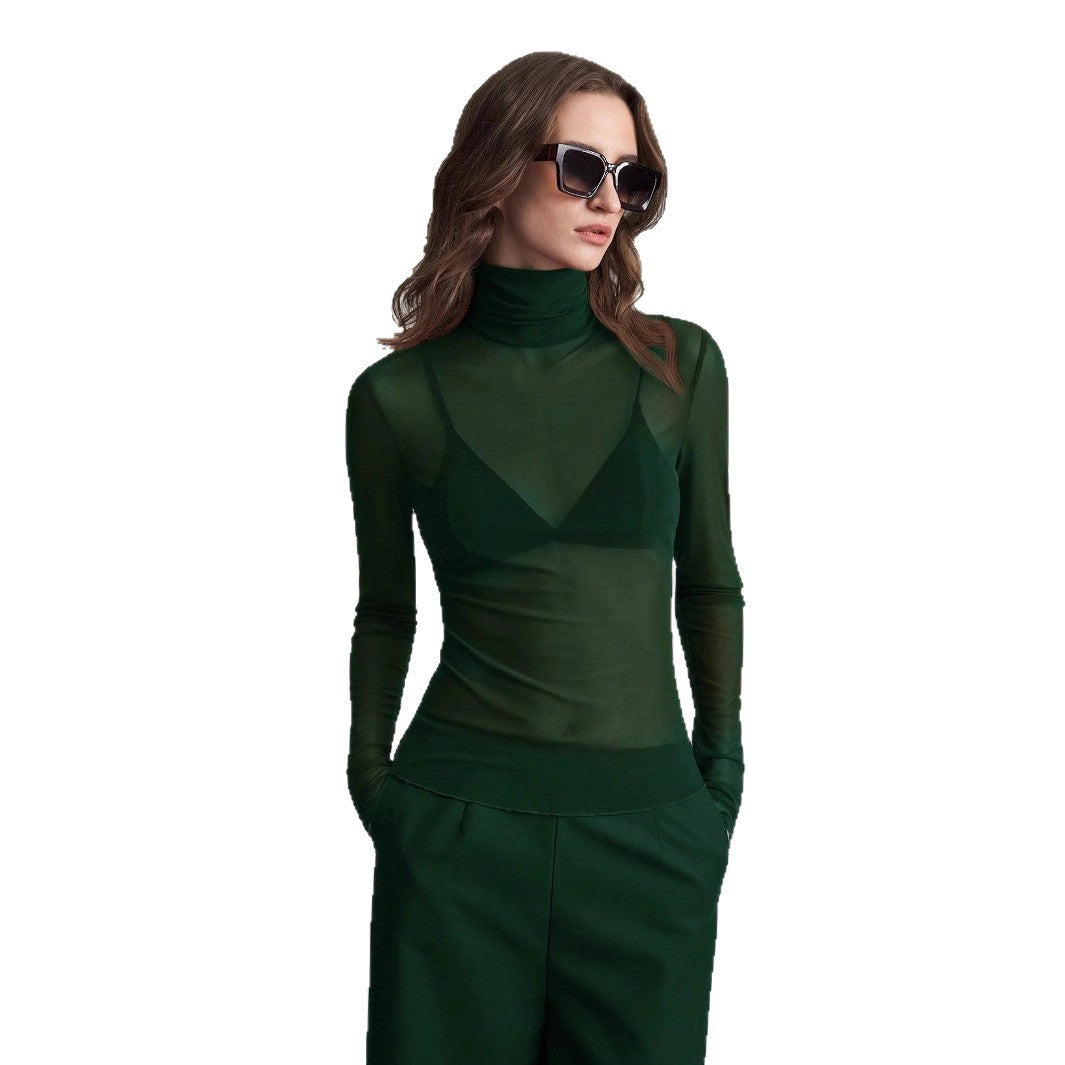 Women's Transparent Turtleneck Blouse with Figure-Shaping Cut Ivyshape