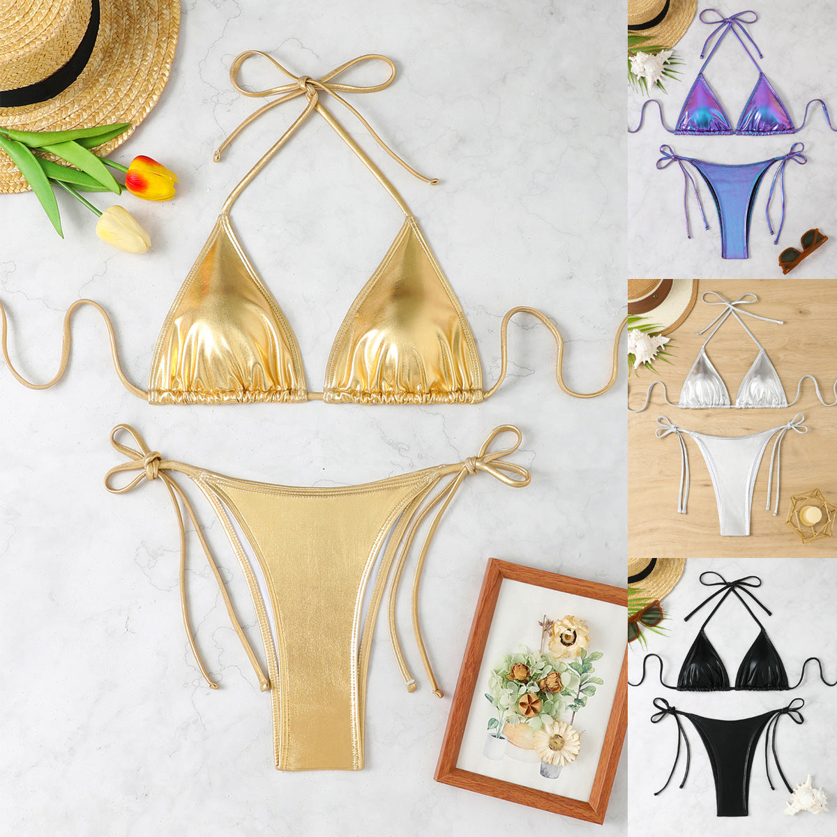 Women's Shiny Triangle Bikini Ivyshape